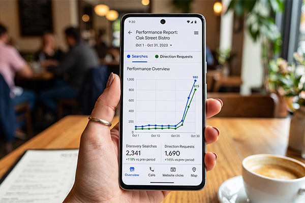 Phân tích chỉ số lượt chỉ đường và cuộc gọi từ báo cáo hiệu suất khi tối ưu Google Maps (GMB).