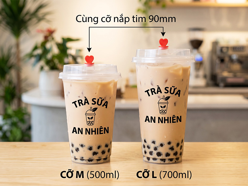 Chuẩn hóa dung tích Size M và L khi đặt in ly, giúp chủ quán giải quyết triệt để bài toán tồn kho nắp đậy.