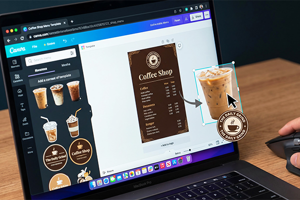 Thực hành cách dùng Canva thiết kế Menu/Standee với giao diện kéo thả giúp đồng bộ nhận diện thương hiệu nhanh chóng.
