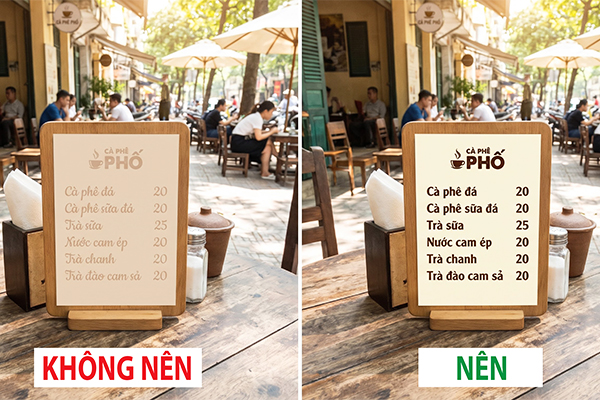 Tránh lỗi tương phản màu sắc khi áp dụng cách dùng Canva thiết kế Menu/Standee để không phá hủy nỗ lực tiếp thị thị giác.