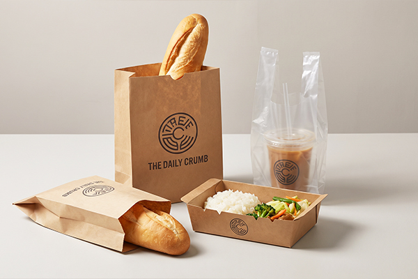 Phối hợp đồng bộ hệ sinh thái bao bì giữa túi giấy bánh mì, hộp giấy, túi ni lông và ly nhựa dùng một lần tiện lợi.