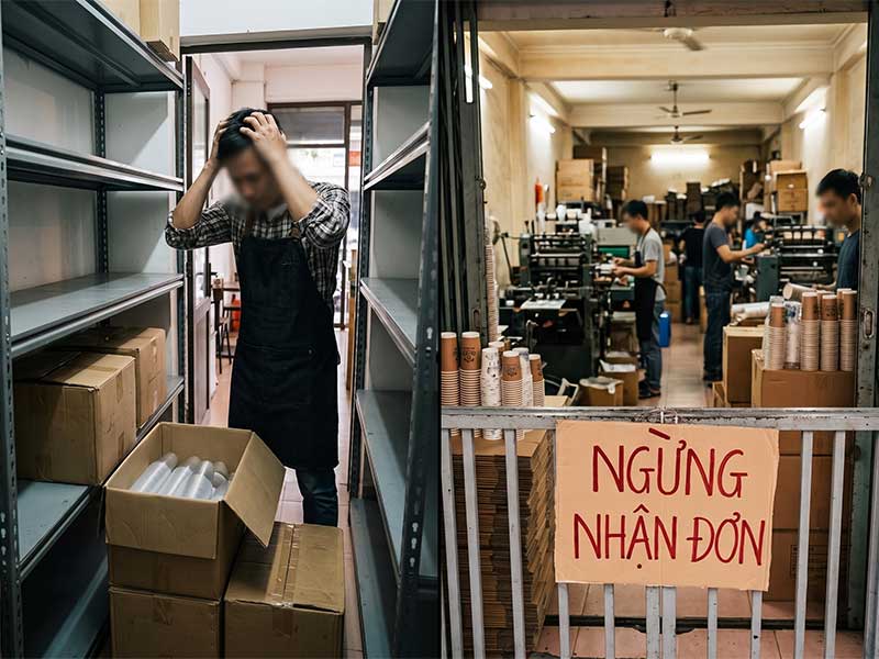 Nỗi ám ảnh thiếu hụt ly nhựa và ly giấy cận Tết 2027 vì các quán ăn uống không kịp đặt in ly sớm.