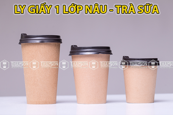 Ly giấy kraft nâu 1 lớp, bao bì kinh doanh trà sữa