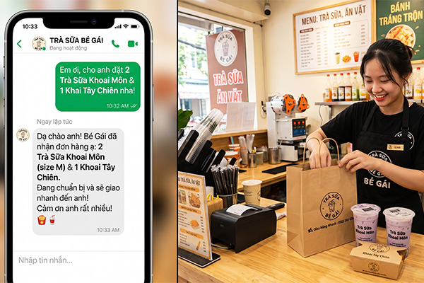 Tốc độ chốt đơn thần tốc của chatbot tư vấn tự động giúp nhân viên có thêm thời gian chuẩn bị bao bì mang đi chu đáo.