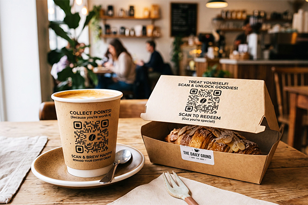 Tích hợp mã QR tích điểm trên ly giấy cao cấp, hộp giấy để hệ thống CRM cho quán nhỏ thu thập dữ liệu tự nhiên.