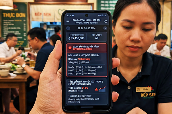 Báo cáo tỷ lệ hủy đơn và giảm giá giúp chủ quán quản lý quán từ xa minh bạch và triệt tiêu thất thoát.