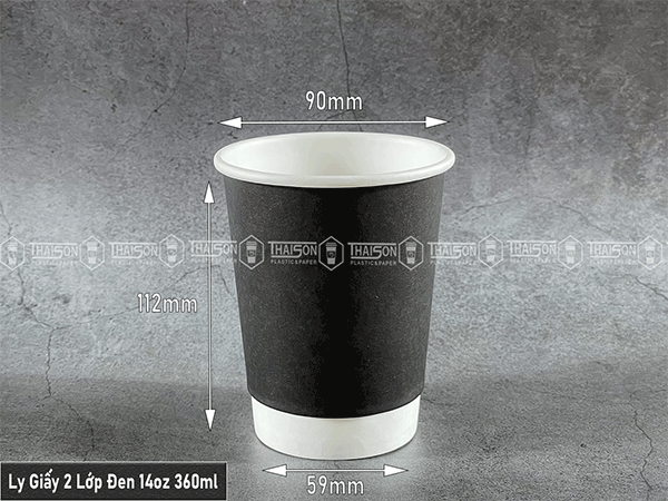 Ly giấy 2 lớp đen 14oz ~ 360ml đựng cà phê mang đi