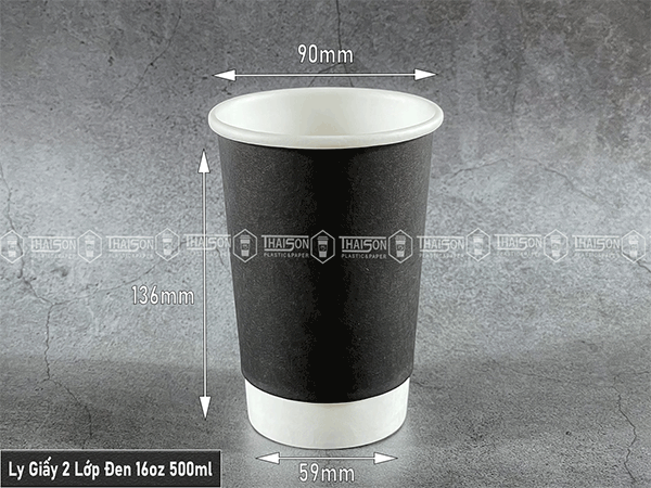 Ly giấy 2 lớp đen 16oz ~ 500ml đựng cà phê mang đi