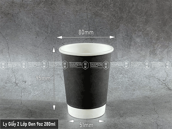 Ly giấy 2 lớp đen 9oz ~ 280ml đựng cà phê mang đi