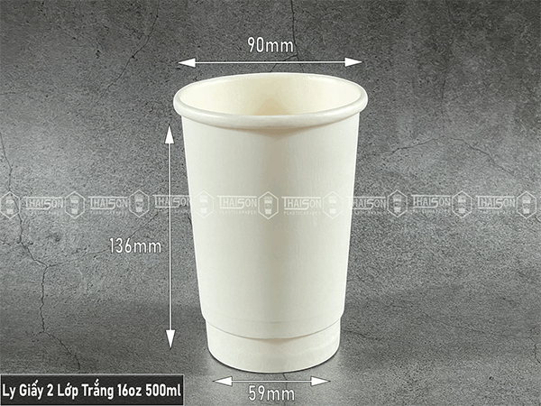 Ly giấy 2 lớp trắng 16oz ~ 500ml đựng cà phê mang đi