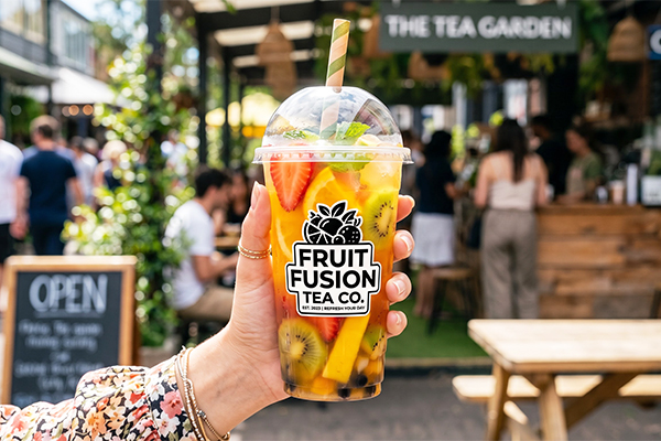 Tôn vinh logo F&B nổi tiếng trên nền ly nhựa đặt dưới ánh sáng tự nhiên giúp thu hút thực khách check-in.