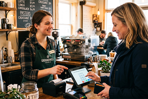 Quy trình tích điểm mượt mà tại quầy POS kết hợp hệ thống CRM cho quán nhỏ giúp giữ chân thực khách.