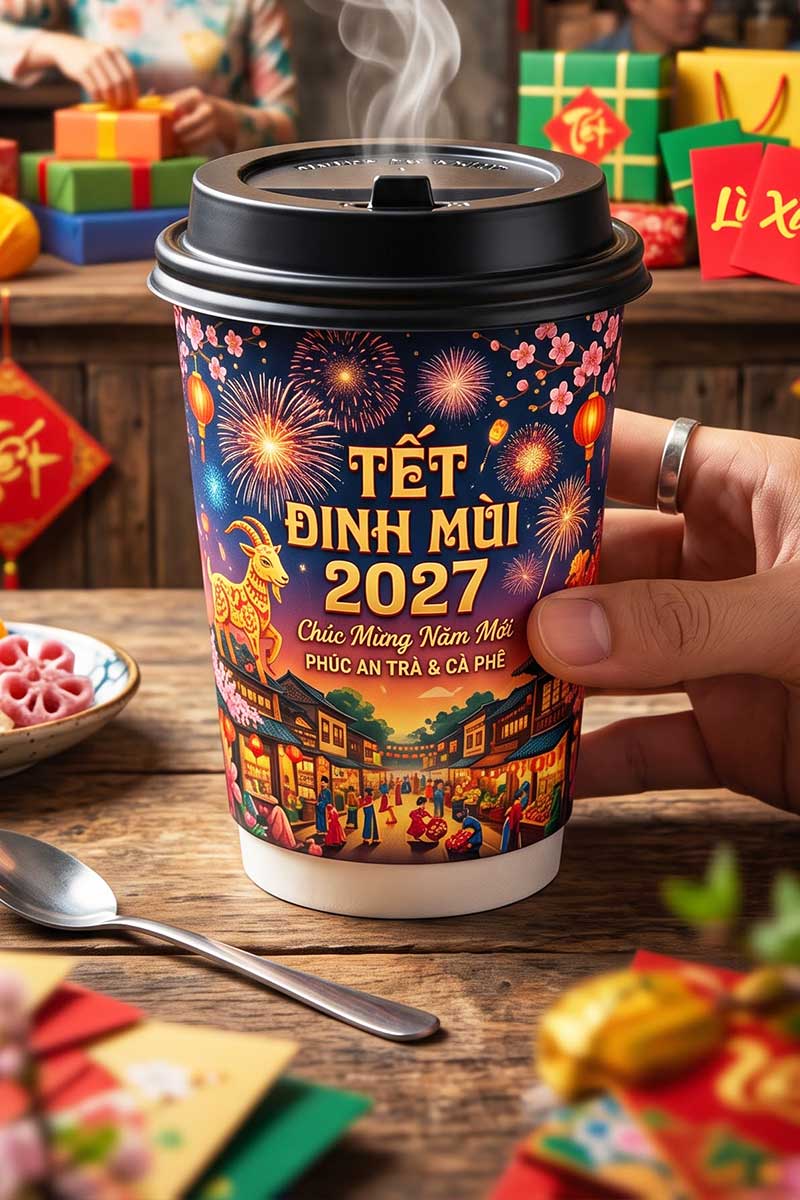 Đồ uống nóng vào mùa xuân cần sử dụng dịch vụ in ly và in ly giấy theo yêu cầu chất lượng cao để bảo vệ tay khách hàng và giữ hương vị món uống lâu dài.