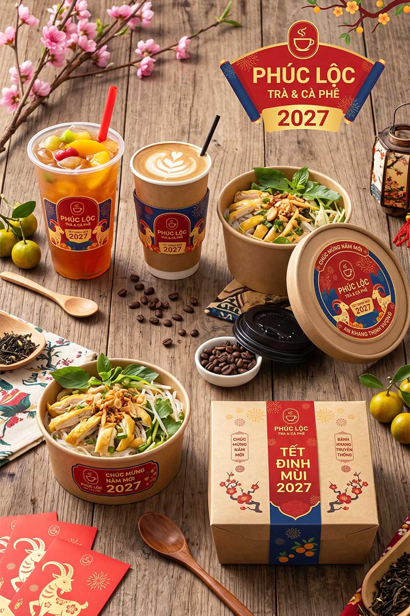 Tối ưu trải nghiệm khách hàng với thiết kế đồng bộ từ khâu in ly đến in túi nilong mang đi, tạo ra một vòng lặp mua sắm hoàn hảo từ thực khách.