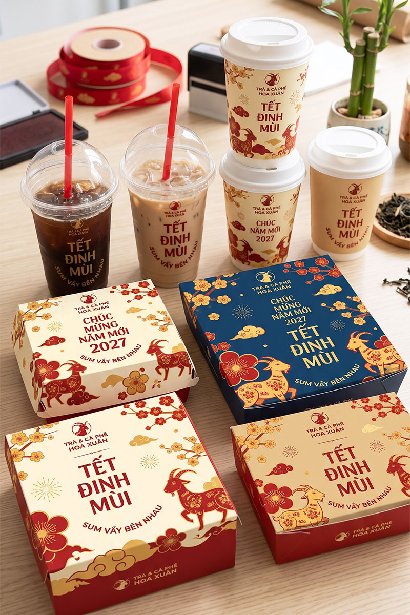 Sở hữu hệ sinh thái đồng bộ từ in ly cho đến hộp giấy và tô giấy giúp thương hiệu ăn uống ghi điểm tuyệt đối về sự chuyên nghiệp.